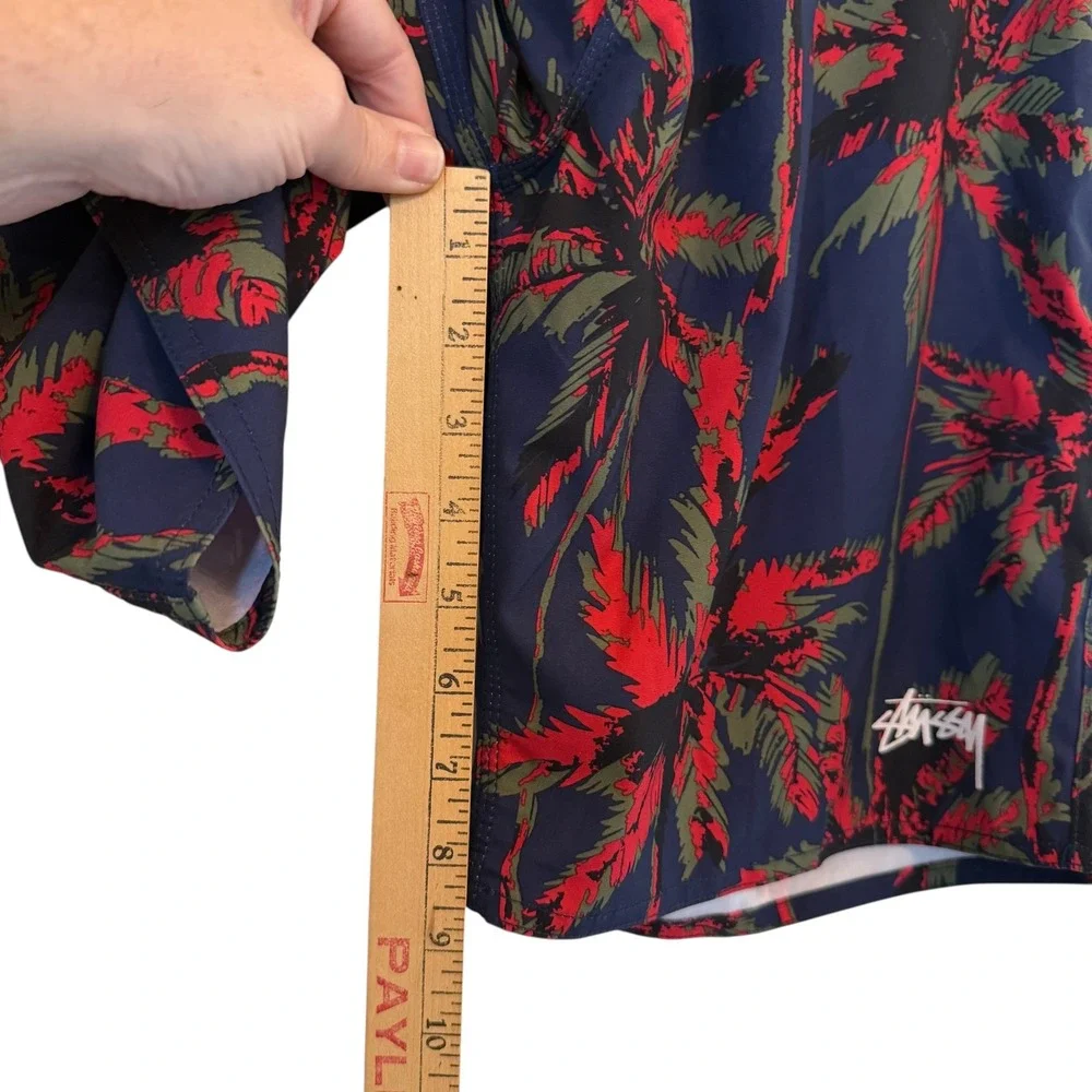 Stussy‎ Wild Palm Trunk Board Shorts Men 33 Med Navy Blue Red Swim Trunks NWOT